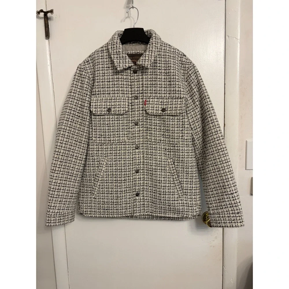 Levis Men's Tweed Black White Grid Trucker Jacket Size M